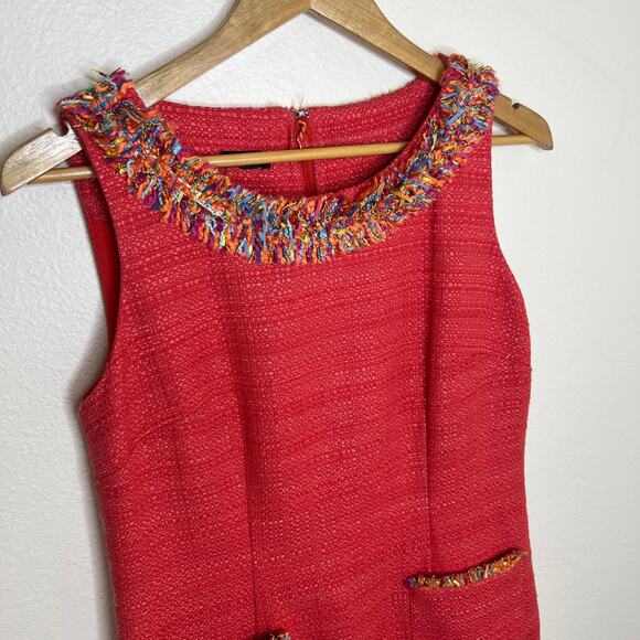 Talbots Coral Tweed Sheath Dress Confetti FringeTrim 4 - Picture 4 of 13